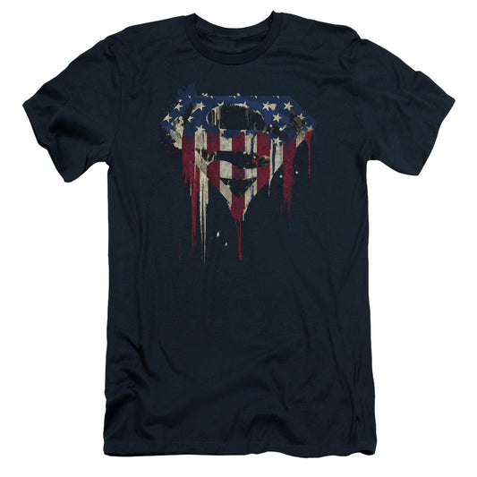 Superman Bleeding Shield Slim Fit Mens T Shirt Navy