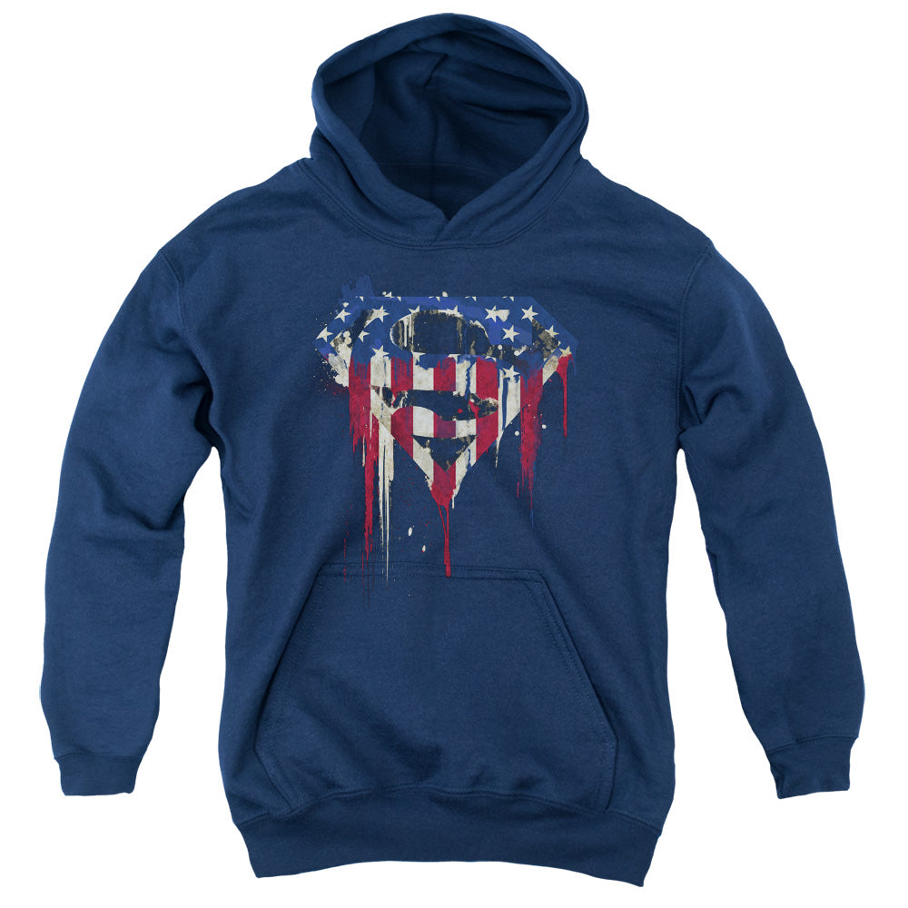 Superman Bleeding Shield Kids Youth Hoodie Navy