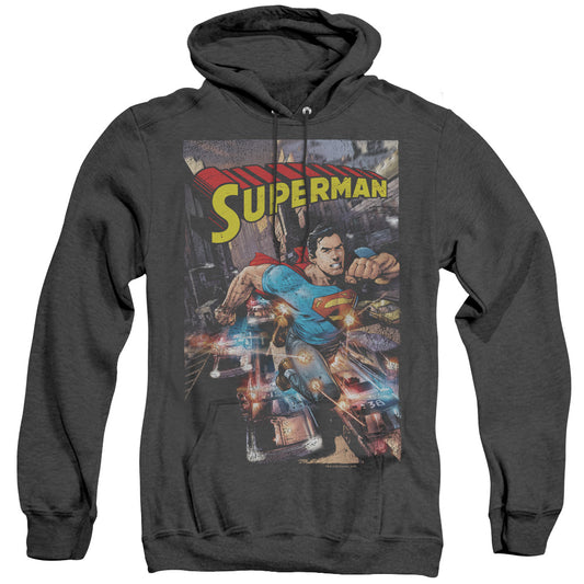 Superman Action One Heather Mens Hoodie Black