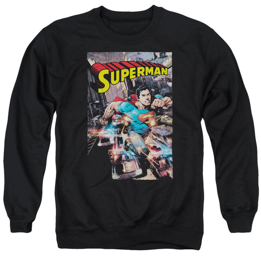 Superman Action One Mens Crewneck Sweatshirt Black