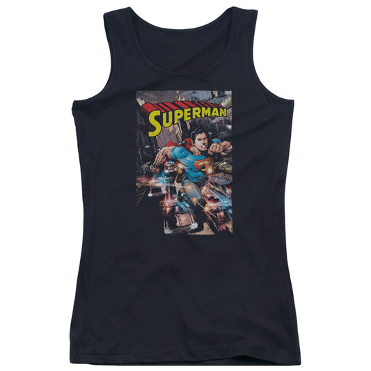 Superman Action One Womens Tank Top Shirt Black