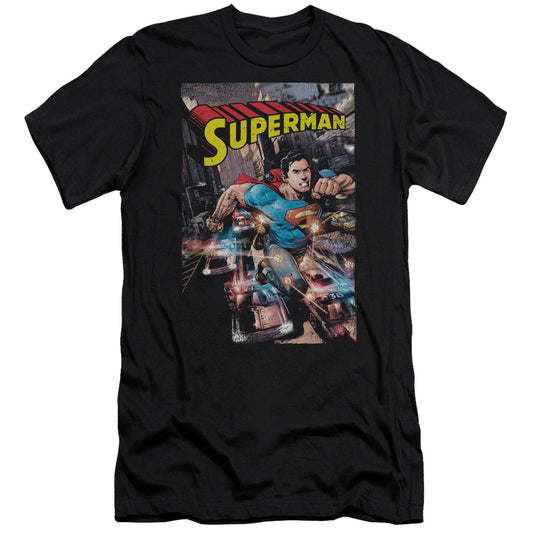 Superman Action One Premium Bella Canvas Slim Fit Mens T Shirt Black