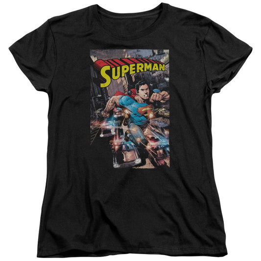 Superman Action One Womens T Shirt Black