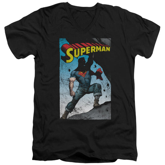 Superman Alternate Mens Slim Fit V Neck T Shirt Black