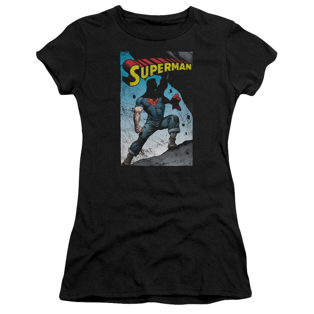 Superman Alternate Junior Sheer Cap Sleeve Womens T Shirt Black