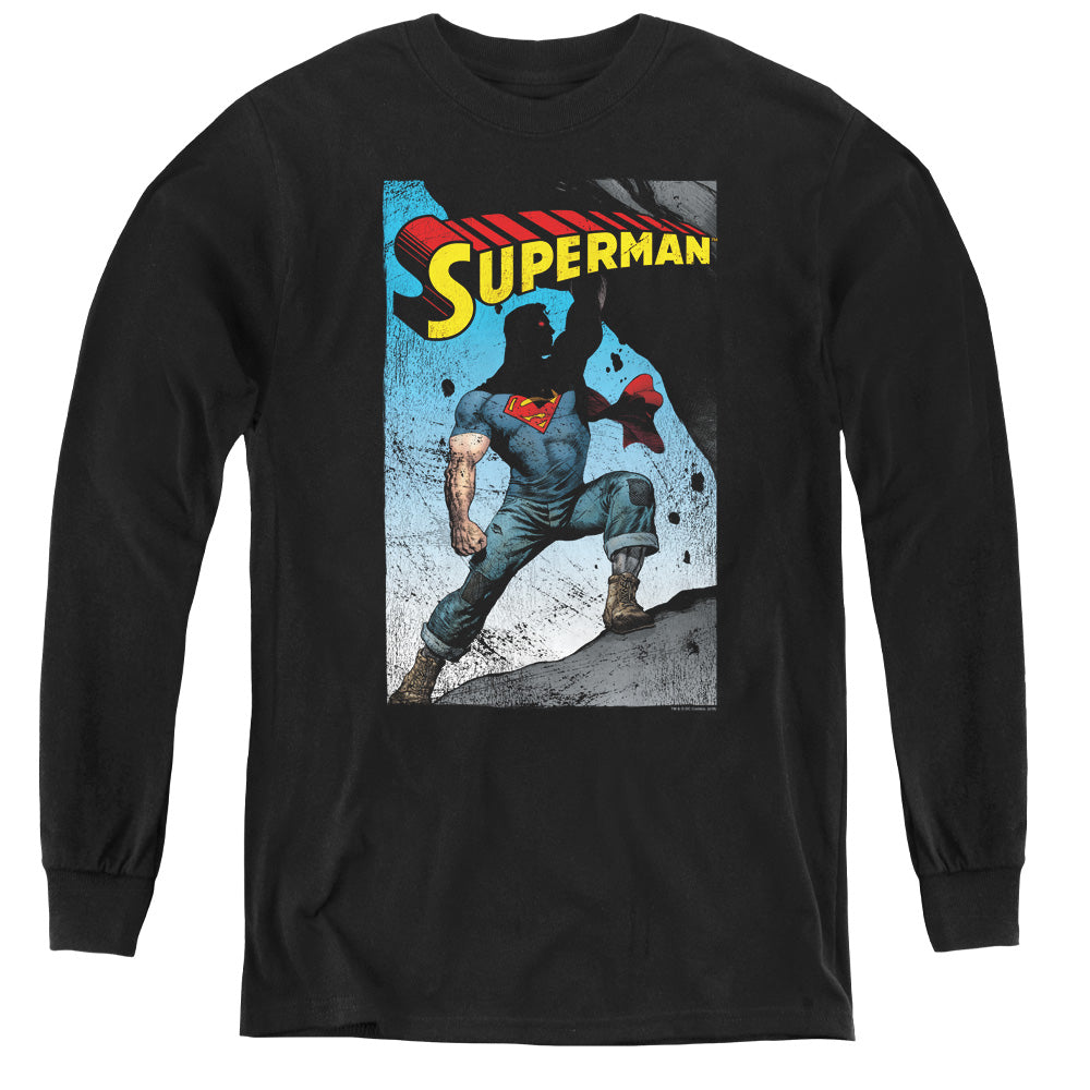 Superman Alternate Long Sleeve Kids Youth T Shirt Black