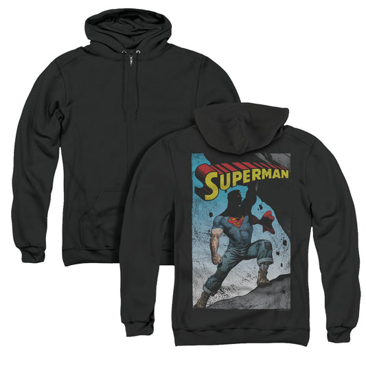 Superman Alternate Back Print Zipper Mens Hoodie Black