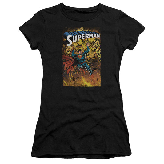 Superman One Junior Sheer Cap Sleeve Womens T Shirt Black