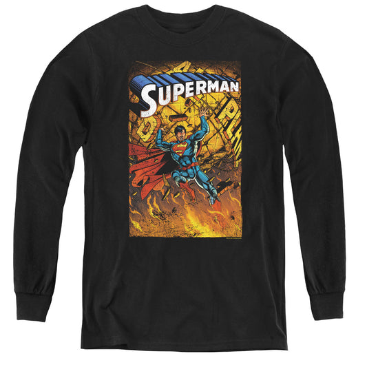 Superman One Long Sleeve Kids Youth T Shirt Black