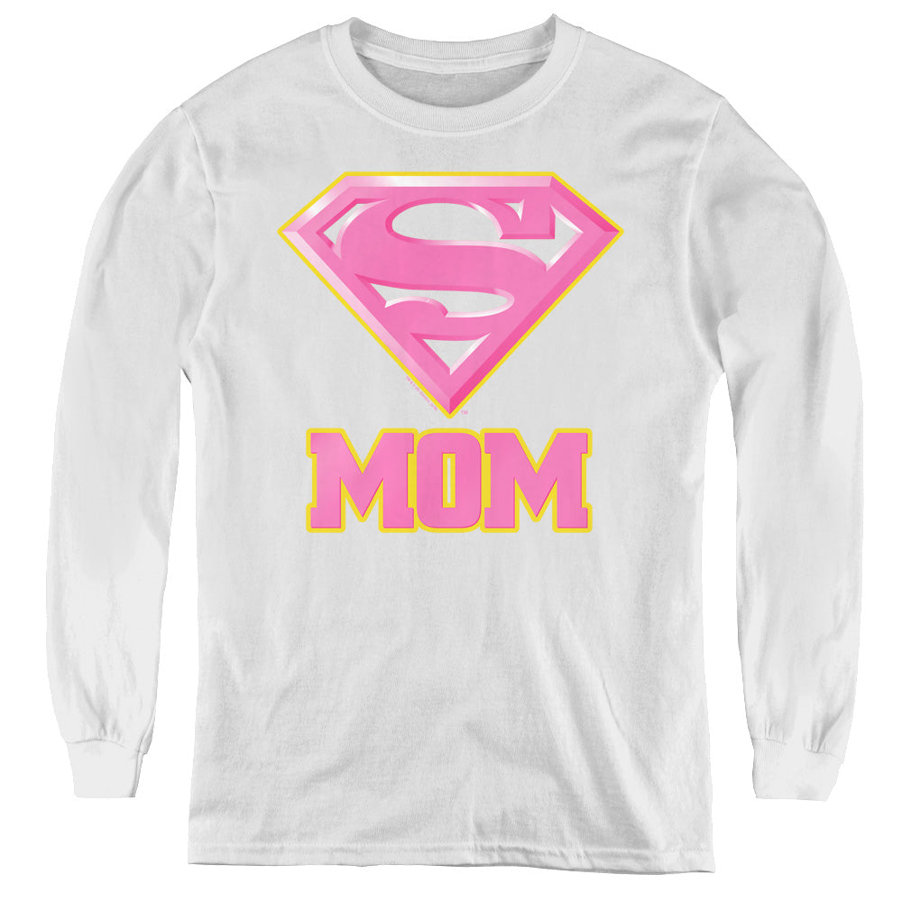 Superman Super Mom Pink Long Sleeve Kids Youth T Shirt White