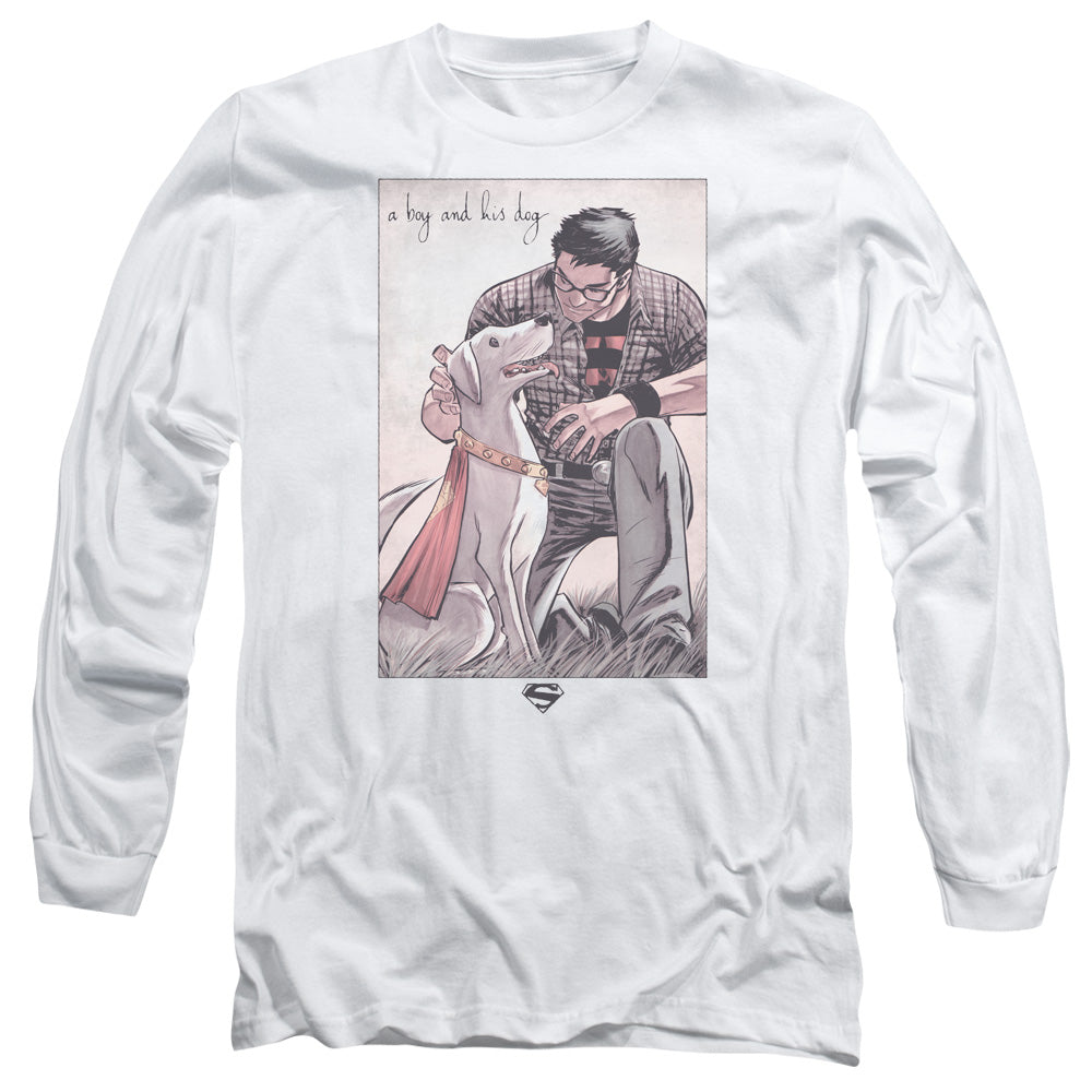 Superman Mans Best Friend Mens Long Sleeve Shirt White