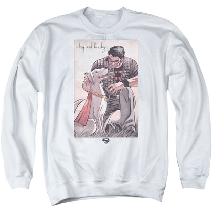 Superman Mans Best Friend Mens Crewneck Sweatshirt White