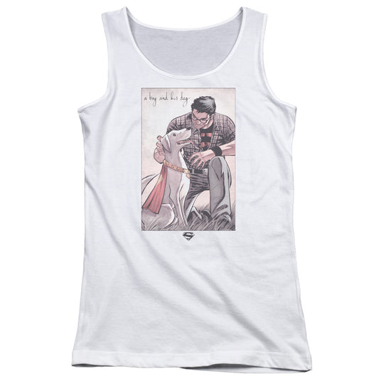 Superman Mans Best Friend Womens Tank Top Shirt White