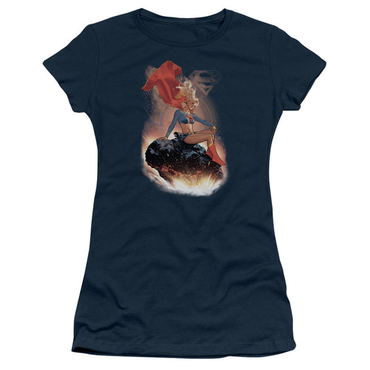 Superman Ride It Out Junior Sheer Cap Sleeve Womens T Shirt Navy