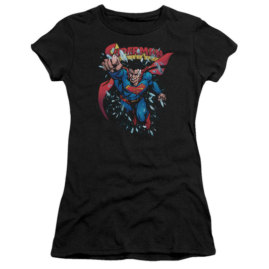 Superman Old Man Kal Junior Sheer Cap Sleeve Womens T Shirt Black