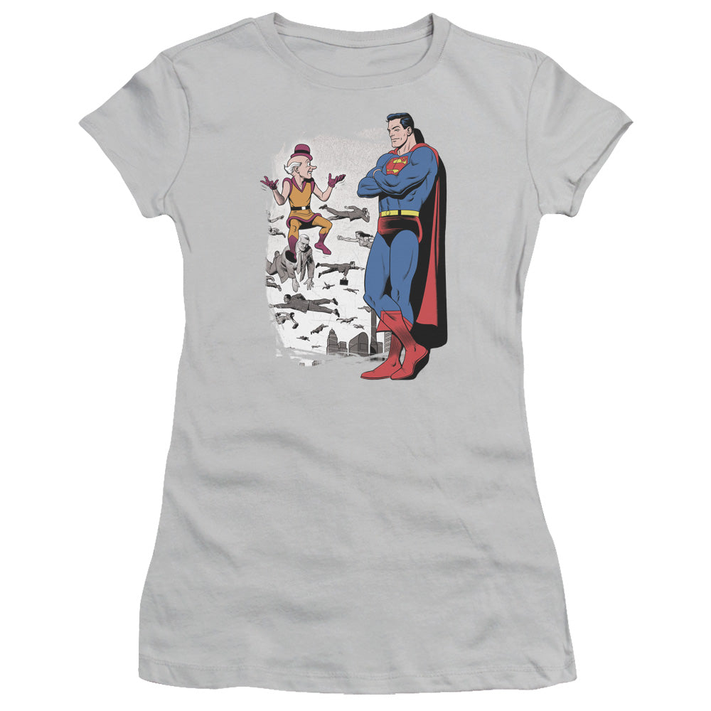 Superman Disbelief Junior Sheer Cap Sleeve Womens T Shirt Silver