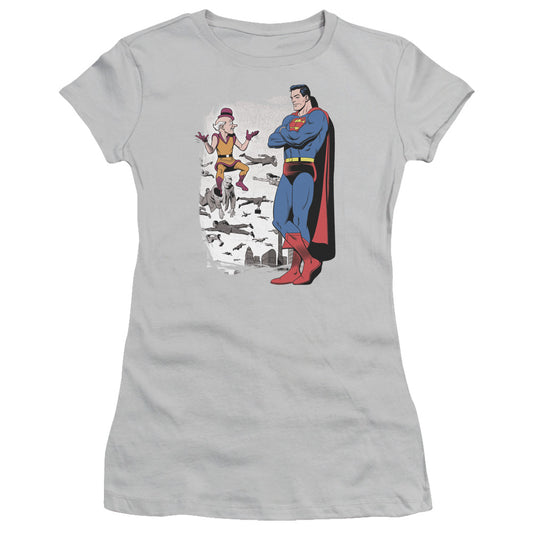 Superman Disbelief Junior Sheer Cap Sleeve Womens T Shirt Silver