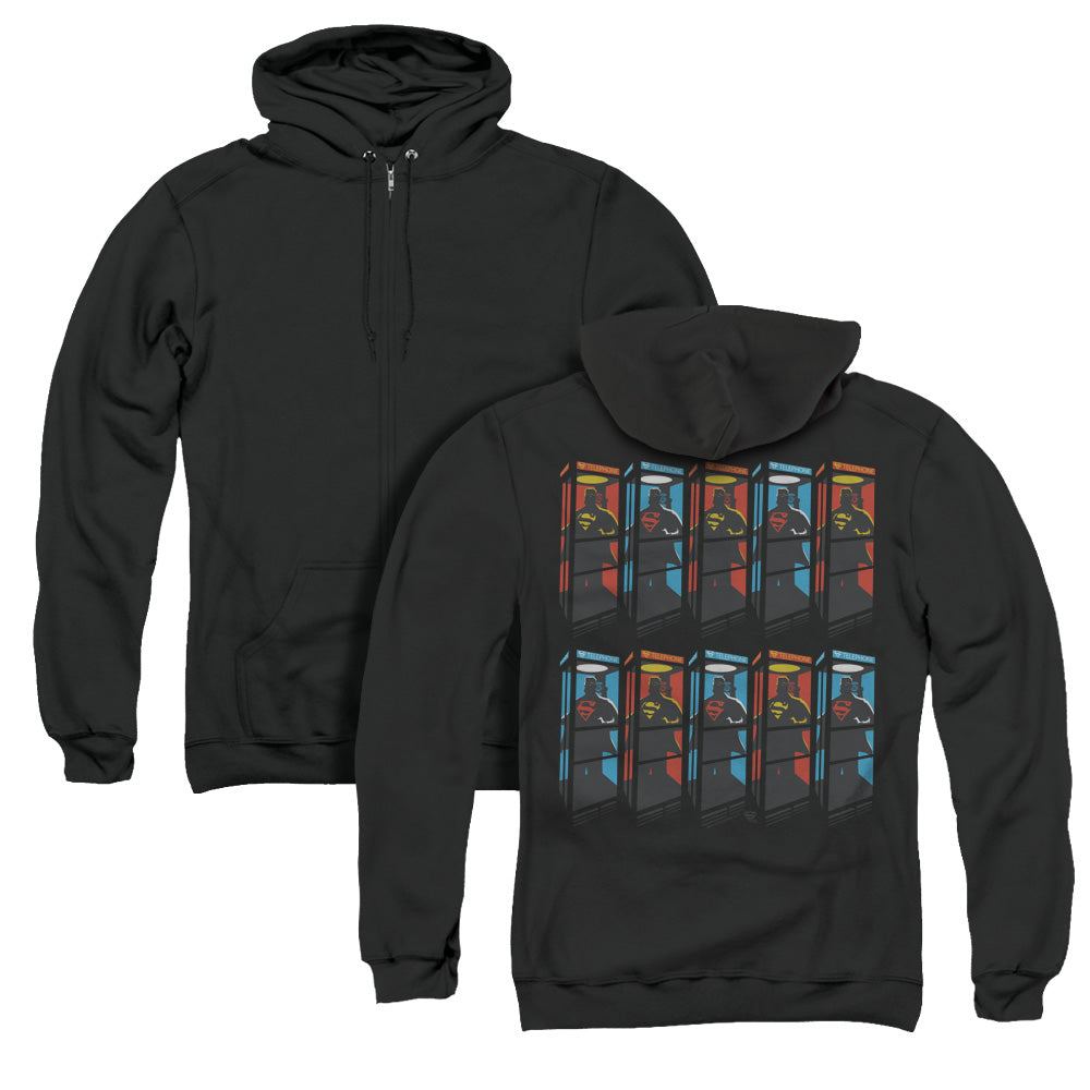 Superman Super Booths Back Print Zipper Mens Hoodie Black