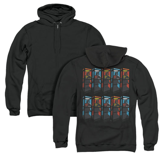 Superman Super Booths Back Print Zipper Mens Hoodie Black