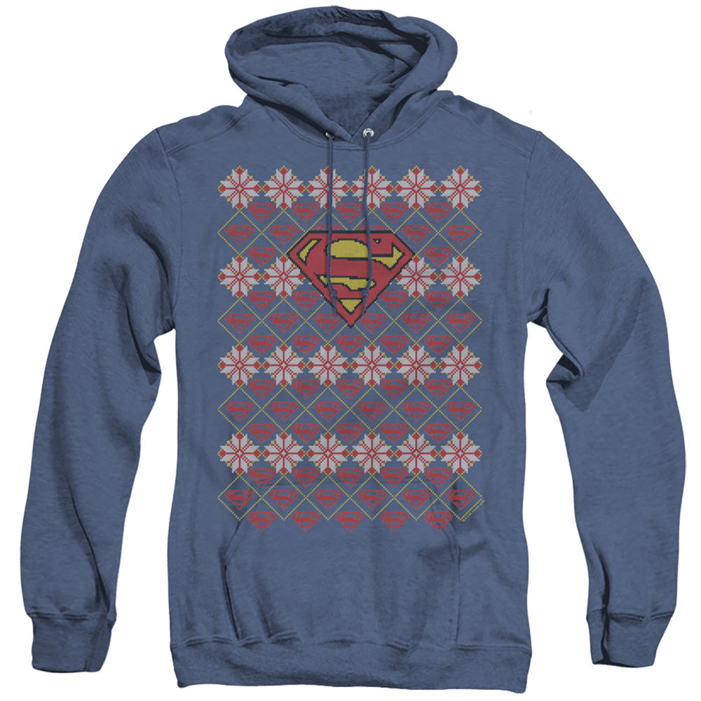 Superman Superman Christmas Sweater Heather Mens Hoodie Royal Blue