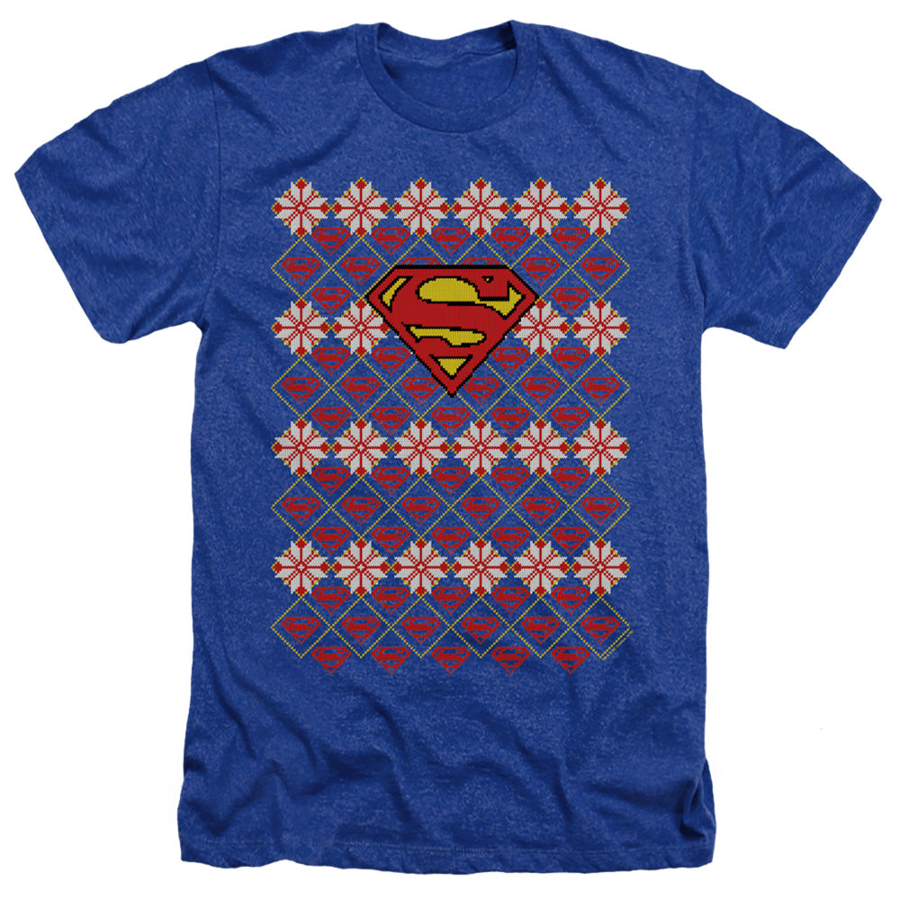 Superman Superman Christmas Sweater Heather Mens T Shirt Royal Blue