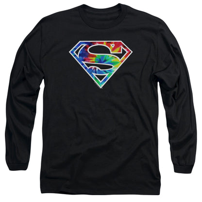 Superman Superman Tie Dye Logo Mens Long Sleeve Shirt Black