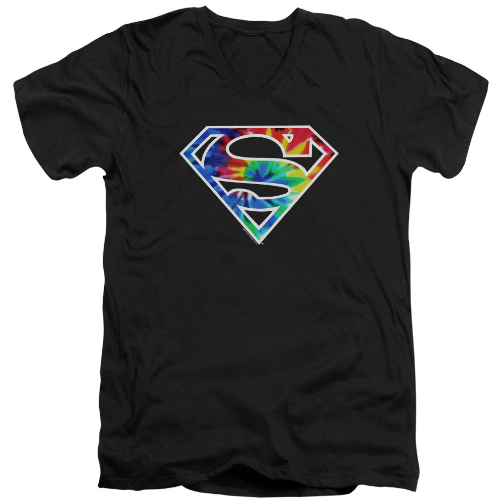 Superman Superman Tie Dye Logo Mens Slim Fit V Neck T Shirt Black