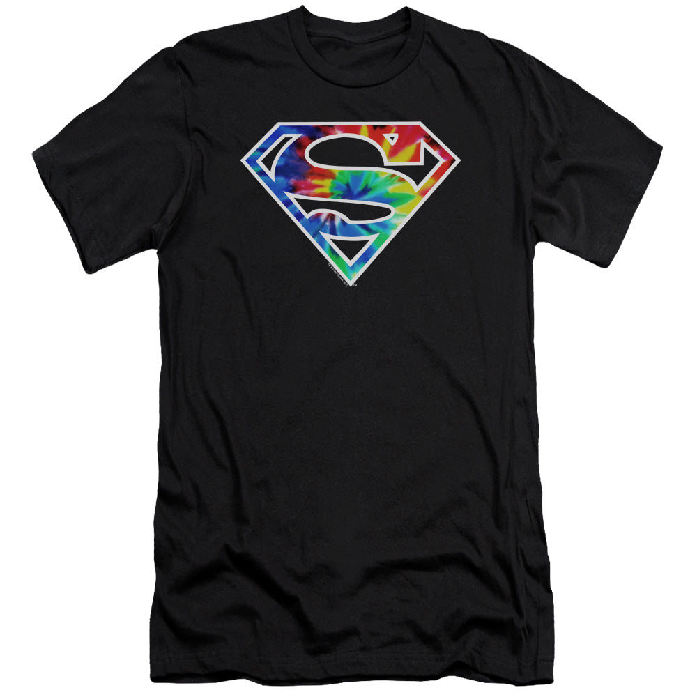 Superman Superman Tie Dye Logo Premium Bella Canvas Slim Fit Mens T Shirt Black