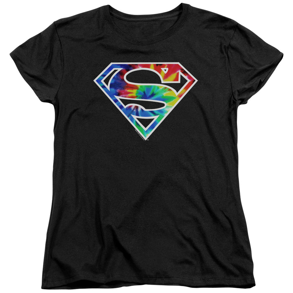 Superman Superman Tie Dye Logo Womens T Shirt Black