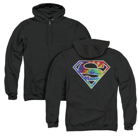 Superman Superman Tie Dye Logo Back Print Zipper Mens Hoodie Black