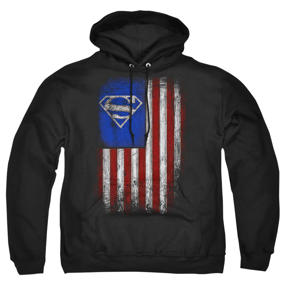 Superman Old Glory Shield Mens Hoodie Black