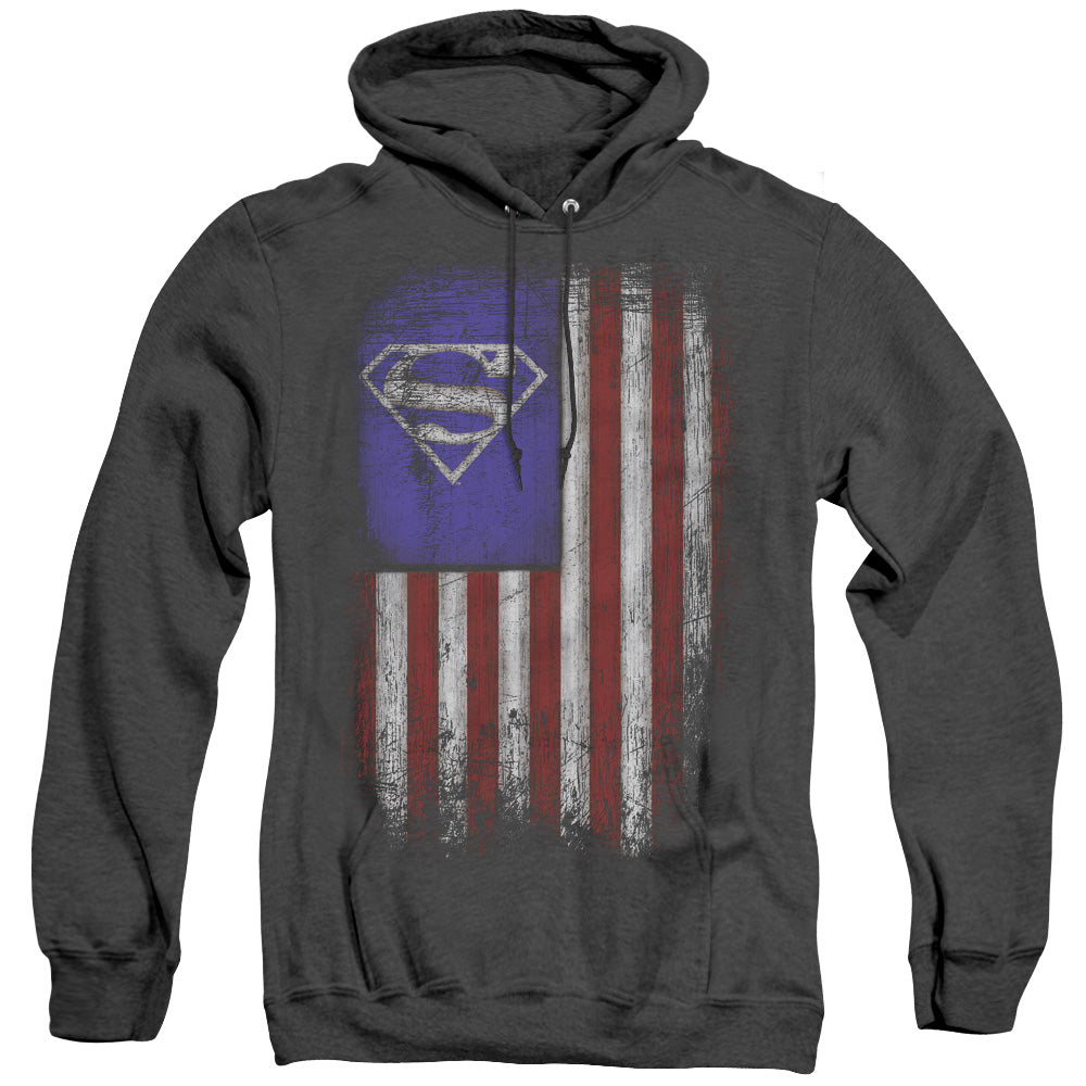 Superman Old Glory Shield Heather Mens Hoodie Black