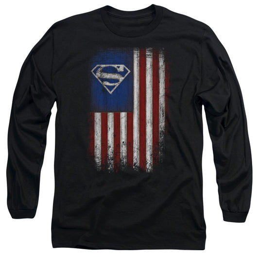 Superman Old Glory Shield Mens Long Sleeve Shirt Black