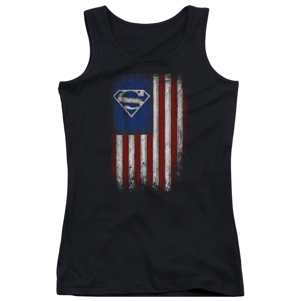 Superman Old Glory Shield Womens Tank Top Shirt Black