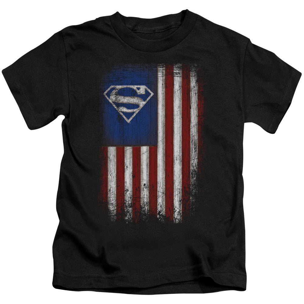 Superman Old Glory Shield Juvenile Kids Youth T Shirt Black