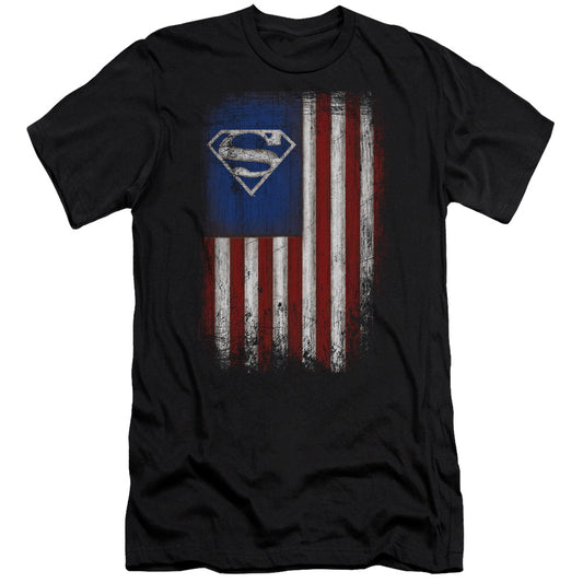 Superman Old Glory Shield Premium Bella Canvas Slim Fit Mens T Shirt Black