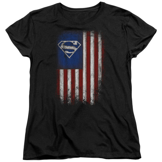 Superman Old Glory Shield Womens T Shirt Black