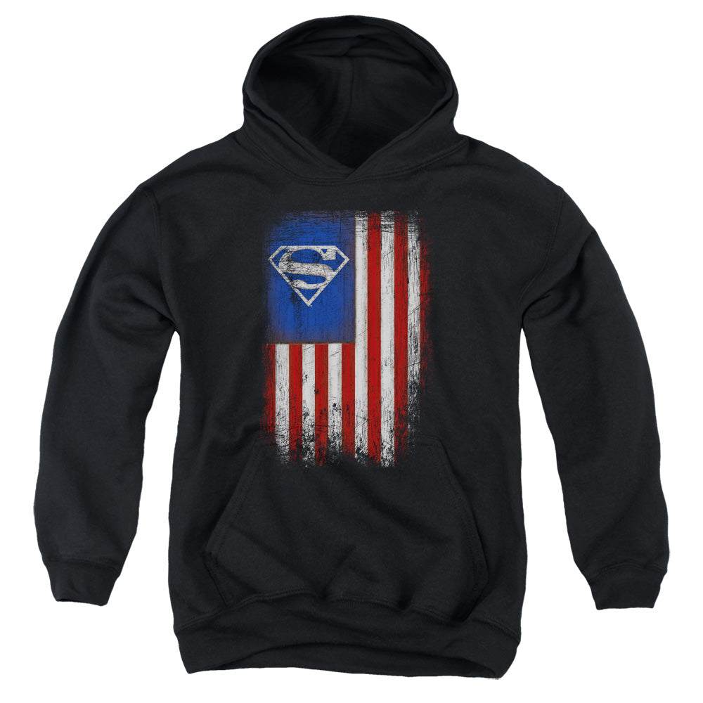 Superman Old Glory Shield Kids Youth Hoodie Black