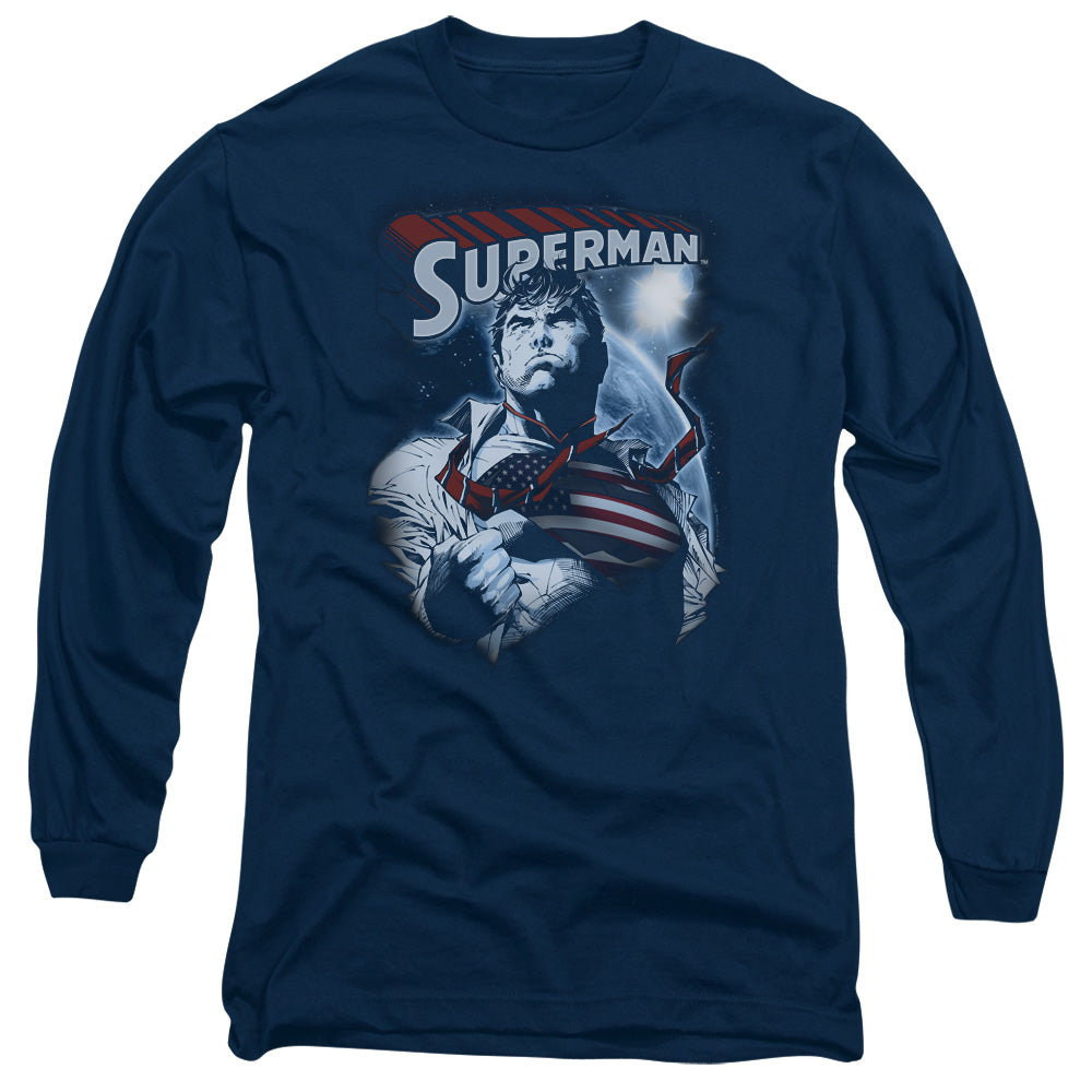 Superman Honor And Protect Mens Long Sleeve Shirt Navy