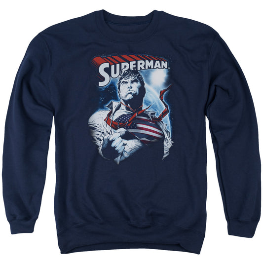 Superman Honor And Protect Mens Crewneck Sweatshirt Navy