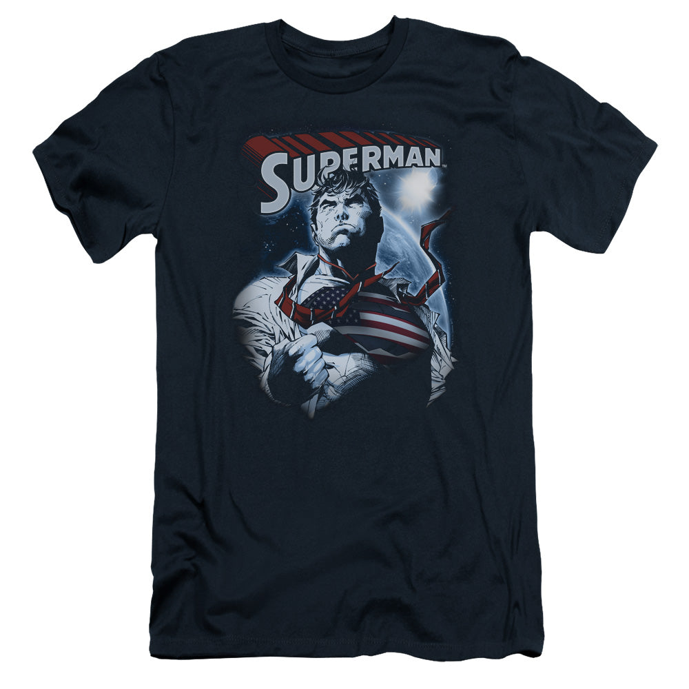 Superman Honor And Protect Slim Fit Mens T Shirt Navy