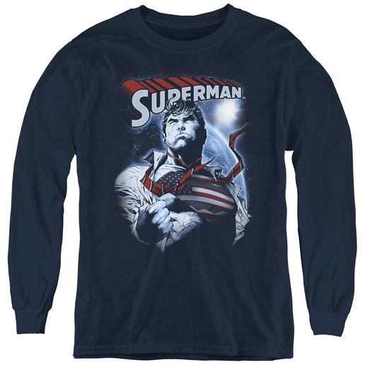 Superman Honor And Protect Long Sleeve Kids Youth T Shirt Navy