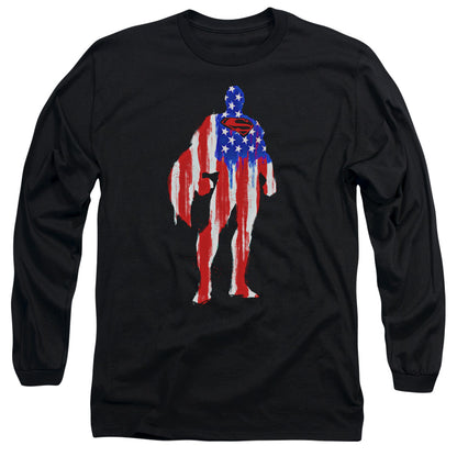 Superman Flag Silhouette Mens Long Sleeve Shirt Black