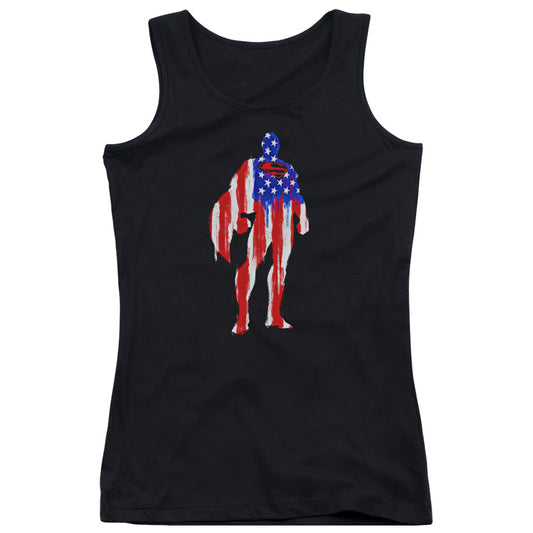 Superman Flag Silhouette Womens Tank Top Shirt Black