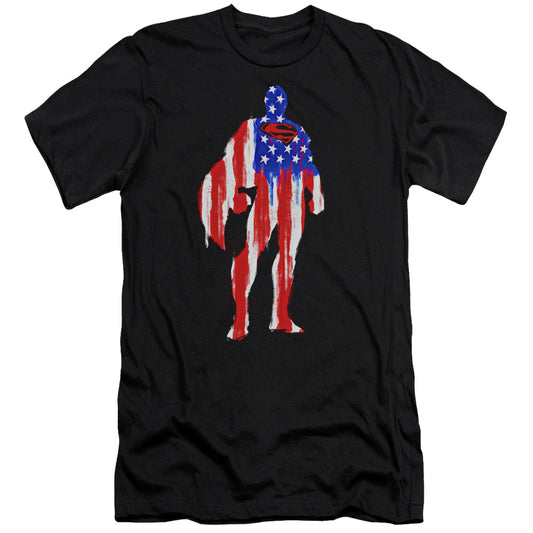 Superman Flag Silhouette Premium Bella Canvas Slim Fit Mens T Shirt Black