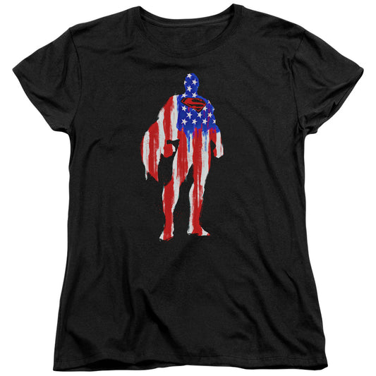 Superman Flag Silhouette Womens T Shirt Black