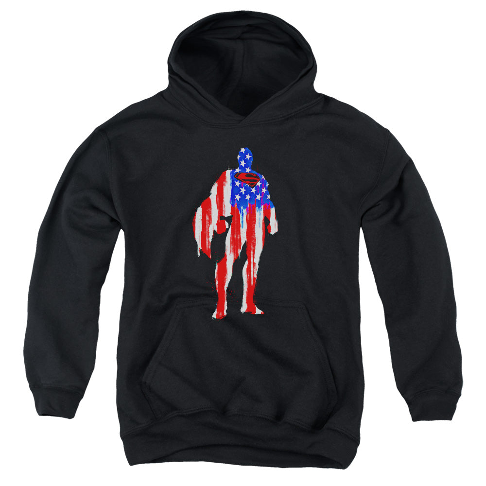 Superman Flag Silhouette Kids Youth Hoodie Black