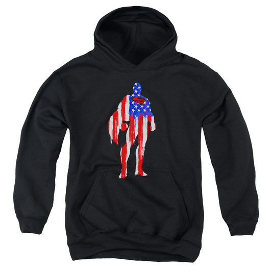 Superman Flag Silhouette Kids Youth Hoodie Black