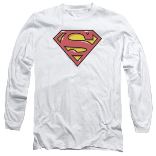 Superman Airbrush Shield Mens Long Sleeve Shirt White