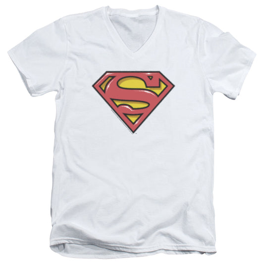 Superman Airbrush Shield Mens Slim Fit V Neck T Shirt White